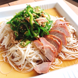 ピーマンとツナのシャキシャキそうめん